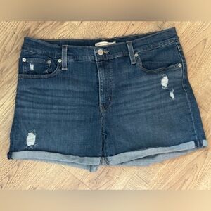 Levi’s Mid Length Distressed Denim Shorts Size 32 Cuffed Hem